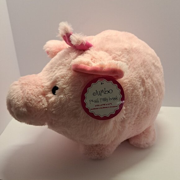 Jumbo Plush Princess Pig Piggy Bank FAB NY Pink Soft Huggable Money Holder - Picture 2 of 11